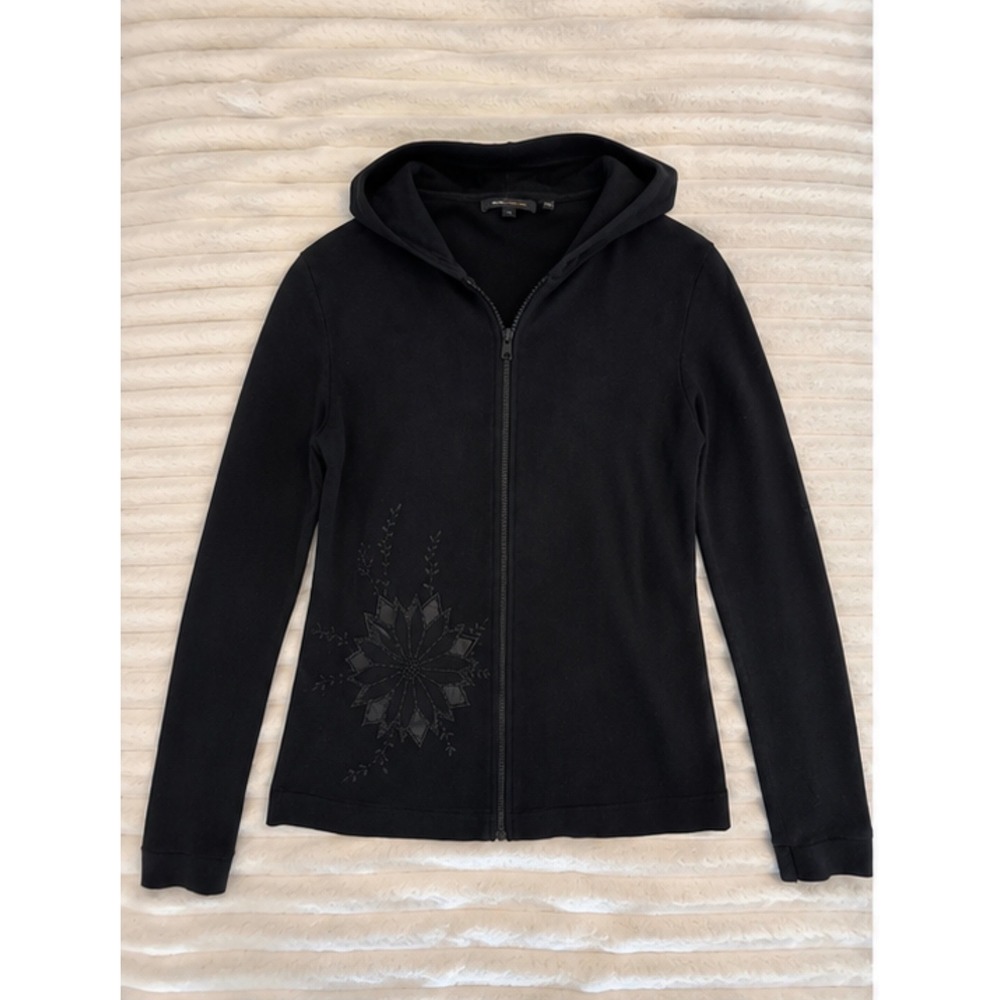 BCBG Womens Black Embroidered Zip Front Hoodie Sweater XL - Picture 6 of 8